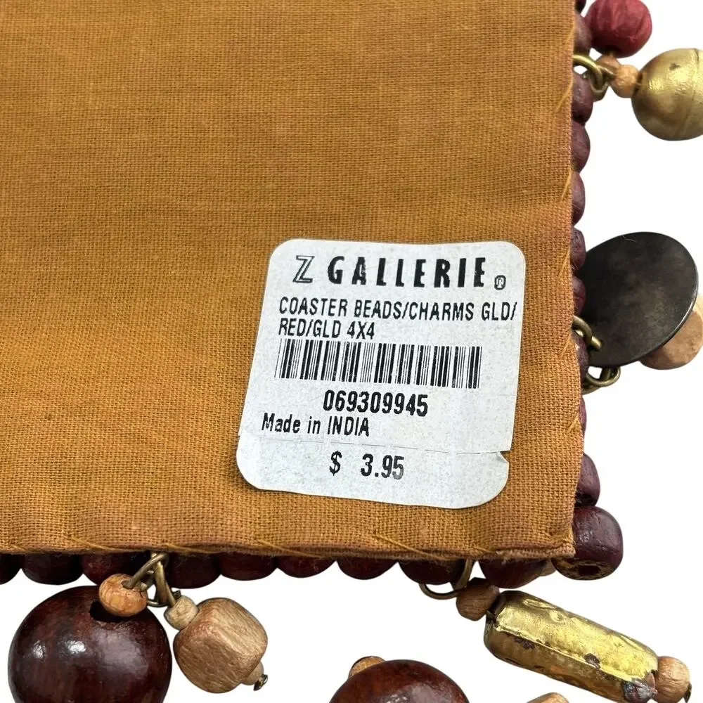 Z Gallerie Bronze Beads Wooden & Gold Bead Dangle Charms Trim Coasters Set of 4